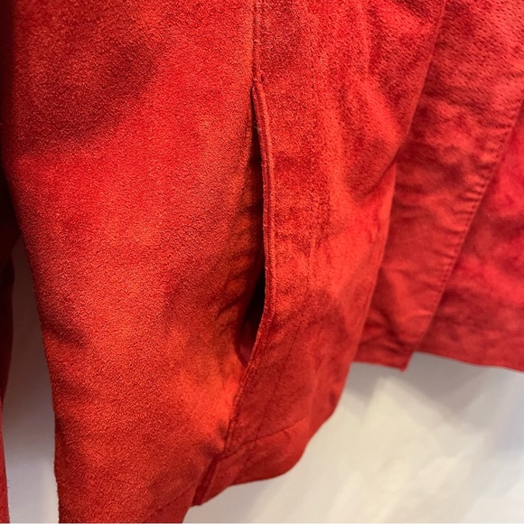 TRIA Red Leather Cropped Jacket Women’s Large Biker Moto Suede Coat Winter - Picture 5 of 16